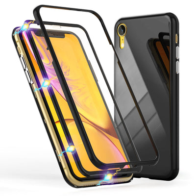 NALIA Magnetische 360° Glas Hülle kompatibel mit iPhone XR, Ultra-Slim Hard-Case Dünnes Hartglas Back-Cover mit Rahmen & Display-Schutz, Full-Body Schutzhülle Bumper Handy-Tasche Etui Weiß NALIA GlasSchutz