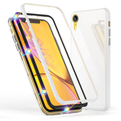 NALIA Magnetische 360° Glas Hülle kompatibel mit iPhone XR, Ultra-Slim Hard-Case Dünnes Hartglas Back-Cover mit Rahmen & Display-Schutz, Full-Body Schutzhülle Bumper Handy-Tasche Etui Weiß NALIA GlasSchutz