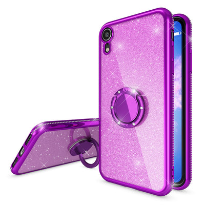 NALIA Ring Hülle kompatibel mit Apple iPhone XR, Glitzer Handyhülle Ultra-Slim Silikon Case Back-Cover mit 360-Grad Fingerhalterung, Schutzhülle Glitter Handy-Tasche Bumper Etui Skin NALIA Protective Hülle