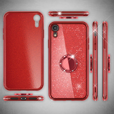 NALIA Ring Hülle kompatibel mit Apple iPhone XR, Glitzer Handyhülle Ultra-Slim Silikon Case Back-Cover mit 360-Grad Fingerhalterung, Schutzhülle Glitter Handy-Tasche Bumper Etui Skin Rose Gold NALIA Protective Hülle
