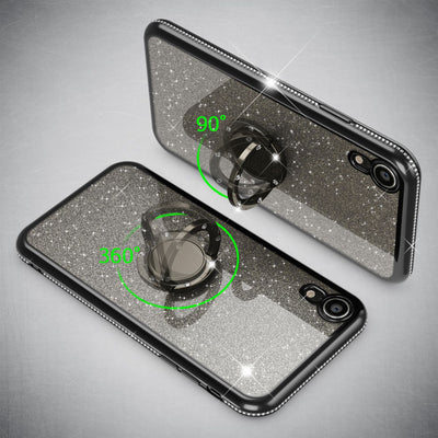 NALIA Ring Hülle kompatibel mit Apple iPhone XR, Glitzer Handyhülle Ultra-Slim Silikon Case Back-Cover mit 360-Grad Fingerhalterung, Schutzhülle Glitter Handy-Tasche Bumper Etui Skin NALIA Protective Hülle