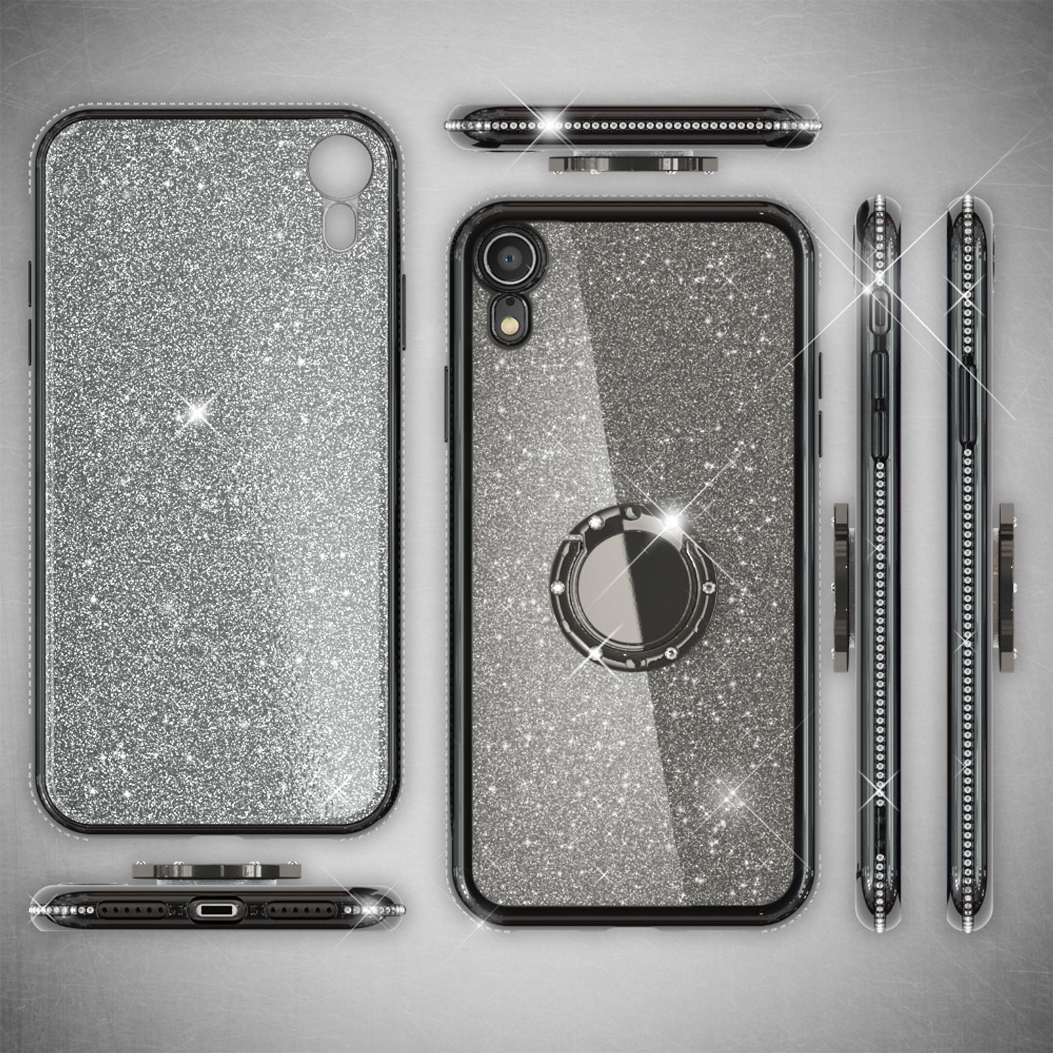 NALIA Ring Hülle für Apple iPhone XR, Glitzer Handy Hülle Silikon Cover Case NALIA