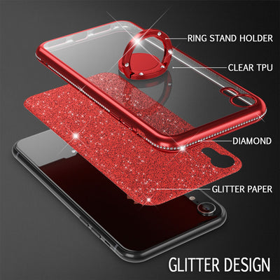 NALIA Ring Hülle kompatibel mit Apple iPhone XR, Glitzer Handyhülle Ultra-Slim Silikon Case Back-Cover mit 360-Grad Fingerhalterung, Schutzhülle Glitter Handy-Tasche Bumper Etui Skin NALIA Protective Hülle