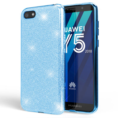 NALIA Glitzerhülle für Huawei Y5 (2018) – Funkelnder Glitzer-Look & Grip – SHINEPOP (Silikon Case) – Marke aus Berlin Blau NALIA Protective Hülle