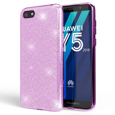 NALIA Glitzerhülle für Huawei Y5 (2018) – Funkelnder Glitzer-Look & Grip – SHINEPOP (Silikon Case) – Marke aus Berlin Lila NALIA Protective Hülle