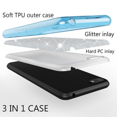 NALIA Glitzerhülle für Huawei Y5 (2018) – Funkelnder Glitzer-Look & Grip – SHINEPOP (Silikon Case) – Marke aus Berlin Blau NALIA Protective Hülle