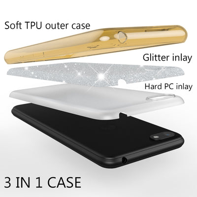 NALIA Glitzerhülle für Huawei Y5 (2018) – Funkelnder Glitzer-Look & Grip – SHINEPOP (Silikon Case) – Marke aus Berlin NALIA Protective Hülle