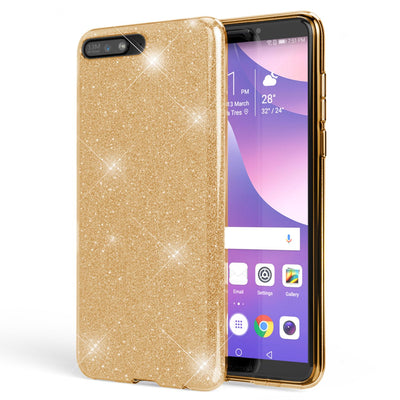 NALIA Glitzerhülle für Huawei Y6 (2018) – Funkelnder Glitzer-Look & Grip – SHINEPOP (Silikon Case) – Marke aus Berlin Gold NALIA Protective Hülle