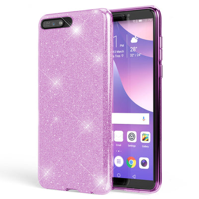 NALIA Glitzerhülle für Huawei Y6 (2018) – Funkelnder Glitzer-Look & Grip – SHINEPOP (Silikon Case) – Marke aus Berlin Lila NALIA Protective Hülle