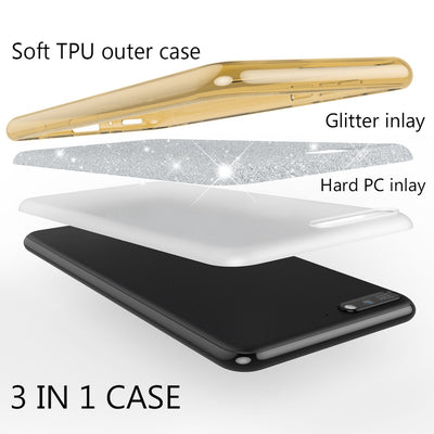 NALIA Glitzerhülle für Huawei Y6 (2018) – Funkelnder Glitzer-Look & Grip – SHINEPOP (Silikon Case) – Marke aus Berlin Gold NALIA Protective Hülle