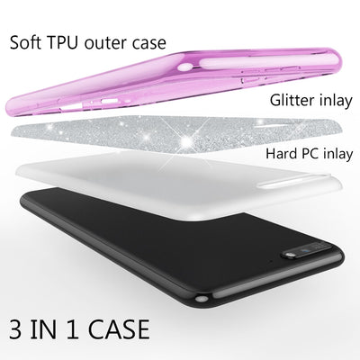 NALIA Glitzerhülle für Huawei Y6 (2018) – Funkelnder Glitzer-Look & Grip – SHINEPOP (Silikon Case) – Marke aus Berlin Lila NALIA Protective Hülle