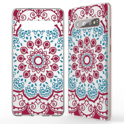 NALIA Hülle kompatibel mit Samsung Galaxy S10 Plus, Motiv Handyhülle Slim Silikon Case Cover Schutzhülle Dünn Durchsichtig, Etui Handy-Tasche Backcover Transparent Bumper Red Mandala NALIA Protective Hülle