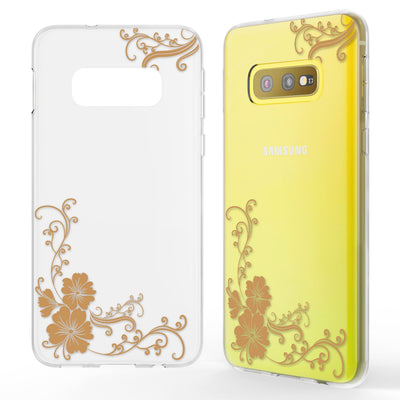 NALIA Hülle kompatibel mit Samsung Galaxy S10e, Motiv Handyhülle Slim Silikon Case Cover Schutzhülle Dünn Durchsichtig, Etui Handy-Tasche Backcover Transparent Bumper Golden Flowers NALIA Protective Hülle