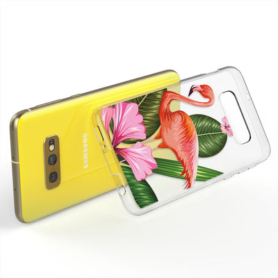 NALIA Hülle kompatibel mit Samsung Galaxy S10e, Motiv Handyhülle Slim Silikon Case Cover Schutzhülle Dünn Durchsichtig, Etui Handy-Tasche Backcover Transparent Bumper Flamingo Green NALIA Protective Hülle