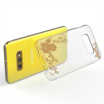 NALIA Hülle kompatibel mit Samsung Galaxy S10e, Motiv Handyhülle Slim Silikon Case Cover Schutzhülle Dünn Durchsichtig, Etui Handy-Tasche Backcover Transparent Bumper Golden Flowers NALIA Protective Hülle
