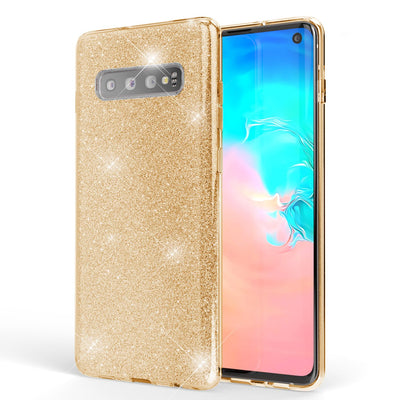 NALIA Glitzerhülle für Samsung Galaxy S10 – Funkelnder Glitzer-Look & Grip – SHINEPOP (Silikon Case) – Marke aus Berlin Gold NALIA Protective Hülle