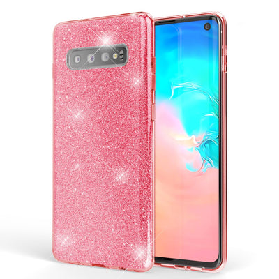 NALIA Glitzerhülle für Samsung Galaxy S10 – Funkelnder Glitzer-Look & Grip – SHINEPOP (Silikon Case) – Marke aus Berlin Pink NALIA Protective Hülle
