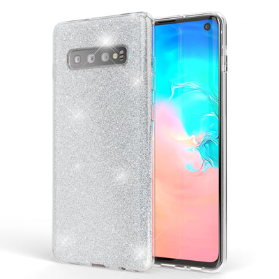 NALIA Glitzerhülle für Samsung Galaxy S10 – Funkelnder Glitzer-Look & Grip – SHINEPOP (Silikon Case) – Marke aus Berlin Silber NALIA Protective Hülle