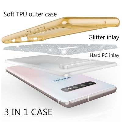 NALIA Glitzerhülle für Samsung Galaxy S10 – Funkelnder Glitzer-Look & Grip – SHINEPOP (Silikon Case) – Marke aus Berlin Gold NALIA Protective Hülle