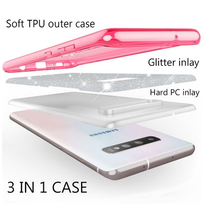 NALIA Glitzerhülle für Samsung Galaxy S10 – Funkelnder Glitzer-Look & Grip – SHINEPOP (Silikon Case) – Marke aus Berlin Pink NALIA Protective Hülle