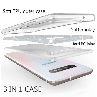NALIA Glitzerhülle für Samsung Galaxy S10 – Funkelnder Glitzer-Look & Grip – SHINEPOP (Silikon Case) – Marke aus Berlin Silber NALIA Protective Hülle