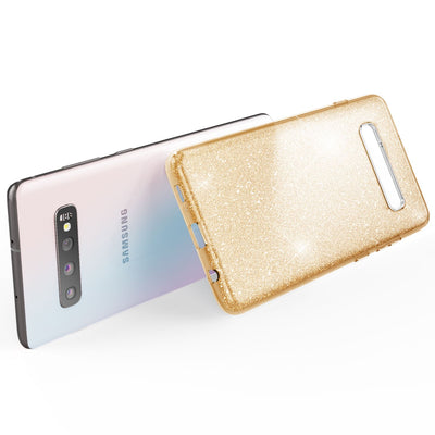 NALIA Glitzerhülle für Samsung Galaxy S10 – Funkelnder Glitzer-Look & Grip – SHINEPOP (Silikon Case) – Marke aus Berlin Gold NALIA Protective Hülle