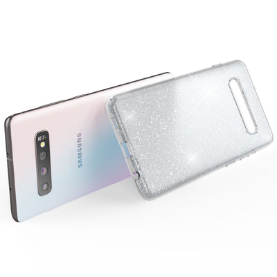 NALIA Glitzerhülle für Samsung Galaxy S10 – Funkelnder Glitzer-Look & Grip – SHINEPOP (Silikon Case) – Marke aus Berlin Silber NALIA Protective Hülle