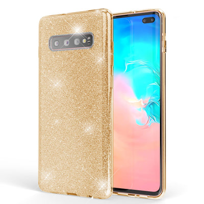 NALIA Glitzerhülle für Samsung Galaxy S10 Plus – Funkelnder Glitzer-Look & Grip – SHINEPOP (Silikon Case) – Marke aus Berlin Gold NALIA Protective Hülle