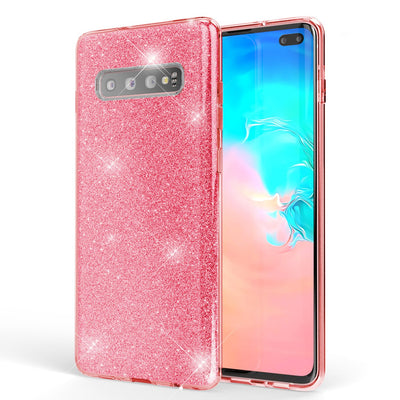 NALIA Glitzerhülle für Samsung Galaxy S10 Plus – Funkelnder Glitzer-Look & Grip – SHINEPOP (Silikon Case) – Marke aus Berlin Pink NALIA Protective Hülle