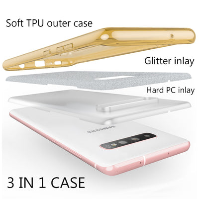 NALIA Glitzerhülle für Samsung Galaxy S10 Plus – Funkelnder Glitzer-Look & Grip – SHINEPOP (Silikon Case) – Marke aus Berlin Gold NALIA Protective Hülle