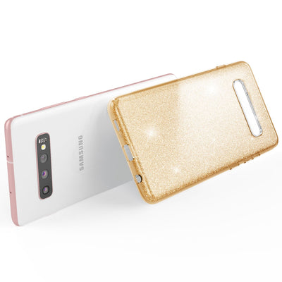NALIA Glitzerhülle für Samsung Galaxy S10 Plus – Funkelnder Glitzer-Look & Grip – SHINEPOP (Silikon Case) – Marke aus Berlin Gold NALIA Protective Hülle