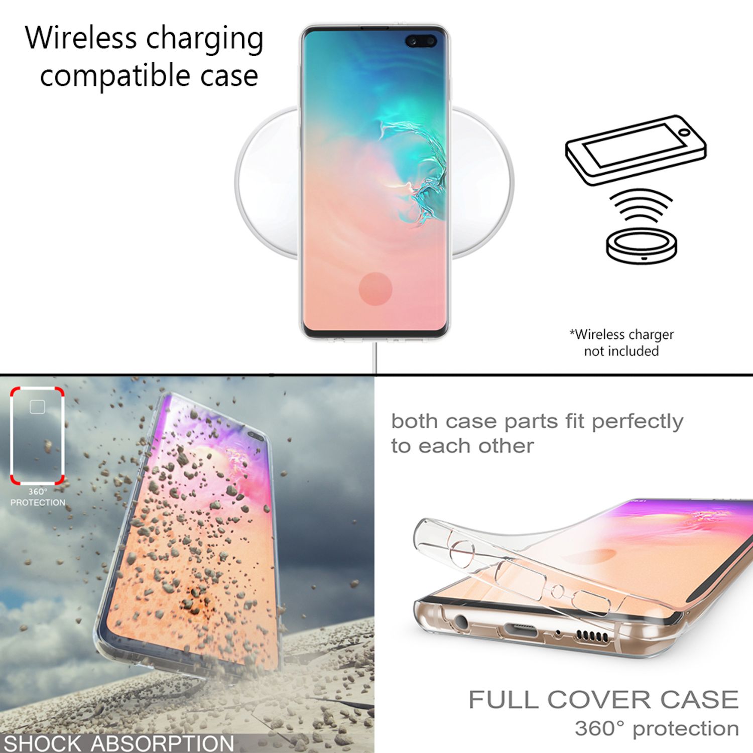 NALIA 360 Grad Hülle für Samsung Galaxy S10 Plus, Full Cover Silikon Case Schutz Transparent NALIA