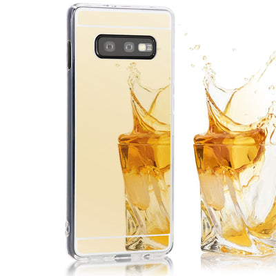NALIA Spiegel Hülle kompatibel mit Samsung Galaxy S10e, Ultra-Slim Handyhülle Mirror TPU Silikon Case, Schutz-Hülle Dünn Back-Cover Verspiegelt, Handy-Tasche Bumper Smart-Phone Etui Gold NALIA SlimFit Hülle