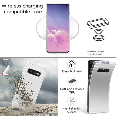 NALIA Spiegel Hülle kompatibel mit Samsung Galaxy S10e, Ultra-Slim Handyhülle Mirror TPU Silikon Case, Schutz-Hülle Dünn Back-Cover Verspiegelt, Handy-Tasche Bumper Smart-Phone Etui Silber NALIA SlimFit Hülle
