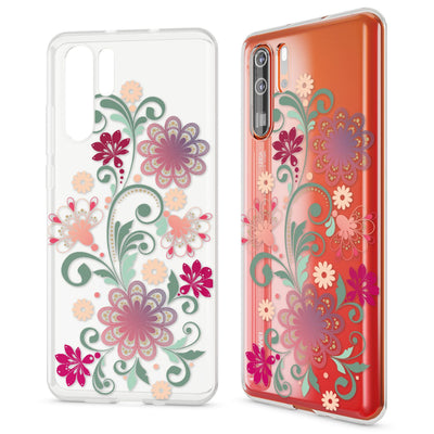 NALIA Hülle kompatibel mit Huawei P30 Pro, Motiv Handyhülle Ultra-Slim Silikon Case Crystal Cover Schutzhülle Durchsichtig Dünn, Handy-Tasche Backcover Transparent Bumper Golden Flowers NALIA SlimFit Hülle