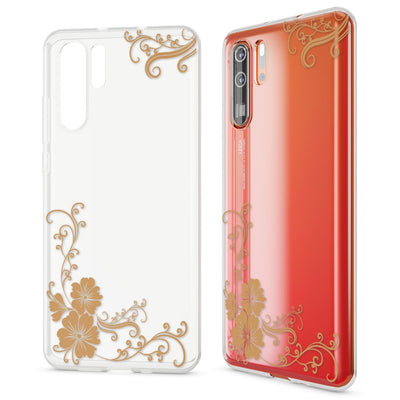 NALIA Hülle kompatibel mit Huawei P30 Pro, Motiv Handyhülle Ultra-Slim Silikon Case Crystal Cover Schutzhülle Durchsichtig Dünn, Handy-Tasche Backcover Transparent Bumper Golden Flowers NALIA SlimFit Hülle