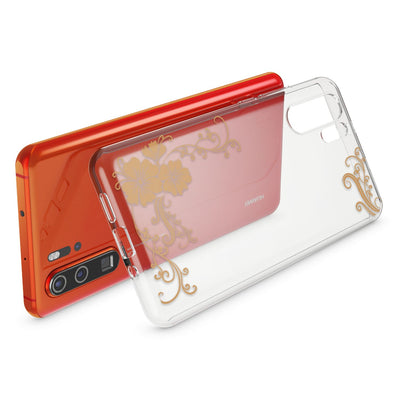 NALIA Hülle kompatibel mit Huawei P30 Pro, Motiv Handyhülle Ultra-Slim Silikon Case Crystal Cover Schutzhülle Durchsichtig Dünn, Handy-Tasche Backcover Transparent Bumper Golden Flowers NALIA SlimFit Hülle