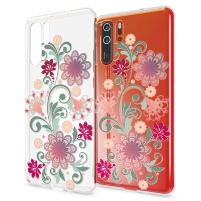 NALIA Hülle kompatibel mit Huawei P30 Pro, Motiv Handyhülle Ultra-Slim Silikon Case Crystal Cover Schutzhülle Durchsichtig Dünn, Handy-Tasche Backcover Transparent Bumper Golden Flowers NALIA SlimFit Hülle