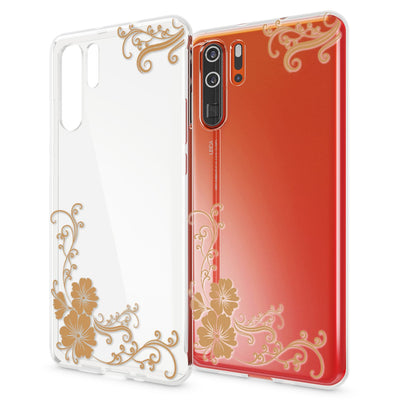 NALIA Hülle kompatibel mit Huawei P30 Pro, Motiv Handyhülle Ultra-Slim Silikon Case Crystal Cover Schutzhülle Durchsichtig Dünn, Handy-Tasche Backcover Transparent Bumper Golden Flowers NALIA SlimFit Hülle