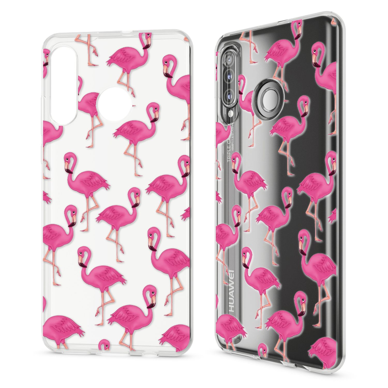 NALIA Hülle für Huawei P30 Lite, Motiv Handy Hülle Slim Silikon Case Schutzhülle Flamingo Pink NALIA