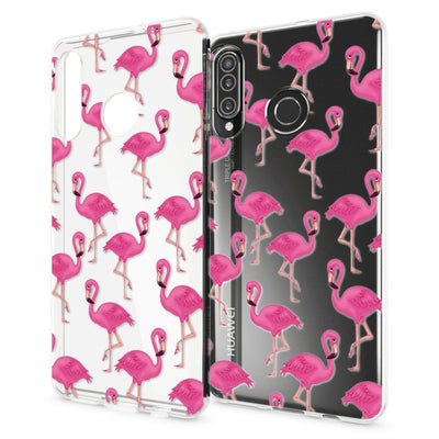 NALIA Hülle kompatibel mit Huawei P30 Lite, Motiv Handyhülle Ultra-Slim Silikon Case Crystal Cover Schutzhülle Durchsichtig, Handy-Tasche Backcover Transparent Bumper Flamingo Pink NALIA SlimFit Hülle