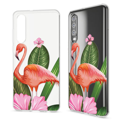 NALIA Hülle kompatibel mit Huawei P30, Motiv Handyhülle Ultra-Slim Silikon Case Crystal Cover Schutzhülle Durchsichtig, Dünne Handy-Tasche Backcover Transparent Bumper Flamingo Green NALIA SlimFit Hülle