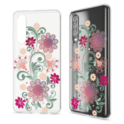 NALIA Hülle kompatibel mit Huawei P30, Motiv Handyhülle Ultra-Slim Silikon Case Crystal Cover Schutzhülle Durchsichtig, Dünne Handy-Tasche Backcover Transparent Bumper Red Mandala NALIA SlimFit Hülle