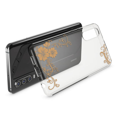 NALIA Hülle kompatibel mit Huawei P30, Motiv Handyhülle Ultra-Slim Silikon Case Crystal Cover Schutzhülle Durchsichtig, Dünne Handy-Tasche Backcover Transparent Bumper Golden Flowers NALIA SlimFit Hülle