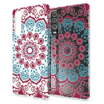 NALIA Hülle kompatibel mit Huawei P30, Motiv Handyhülle Ultra-Slim Silikon Case Crystal Cover Schutzhülle Durchsichtig, Dünne Handy-Tasche Backcover Transparent Bumper Red Mandala NALIA SlimFit Hülle
