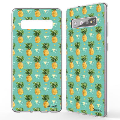 NALIA Handyhülle kompatibel mit Samsung Galaxy S10, Slim Silikon Hülle Motiv Case Cover Crystal Schutzhülle, Durchsichtig Etui Handy-Tasche Backcover Transparent Bumper Ananas Dreieck NALIA SlimFit Hülle