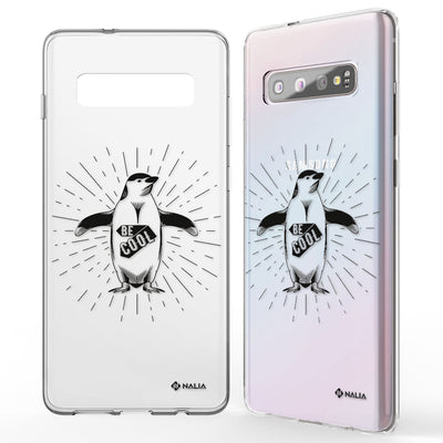 NALIA Handyhülle kompatibel mit Samsung Galaxy S10, Slim Silikon Hülle Motiv Case Cover Crystal Schutzhülle, Durchsichtig Etui Handy-Tasche Backcover Transparent Bumper Be Cool Pinguin NALIA SlimFit Hülle