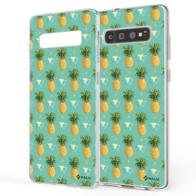 NALIA Handyhülle kompatibel mit Samsung Galaxy S10, Slim Silikon Hülle Motiv Case Cover Crystal Schutzhülle, Durchsichtig Etui Handy-Tasche Backcover Transparent Bumper Ananas Dreieck NALIA SlimFit Hülle