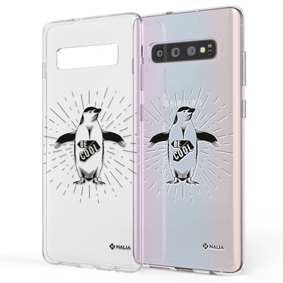 NALIA Handyhülle kompatibel mit Samsung Galaxy S10, Slim Silikon Hülle Motiv Case Cover Crystal Schutzhülle, Durchsichtig Etui Handy-Tasche Backcover Transparent Bumper Be Cool Pinguin NALIA SlimFit Hülle
