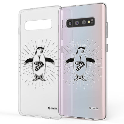 NALIA Handy Hülle für Samsung Galaxy S10, Slim Silikon Hülle Motiv Case Cover Be Cool Pinguin NALIA